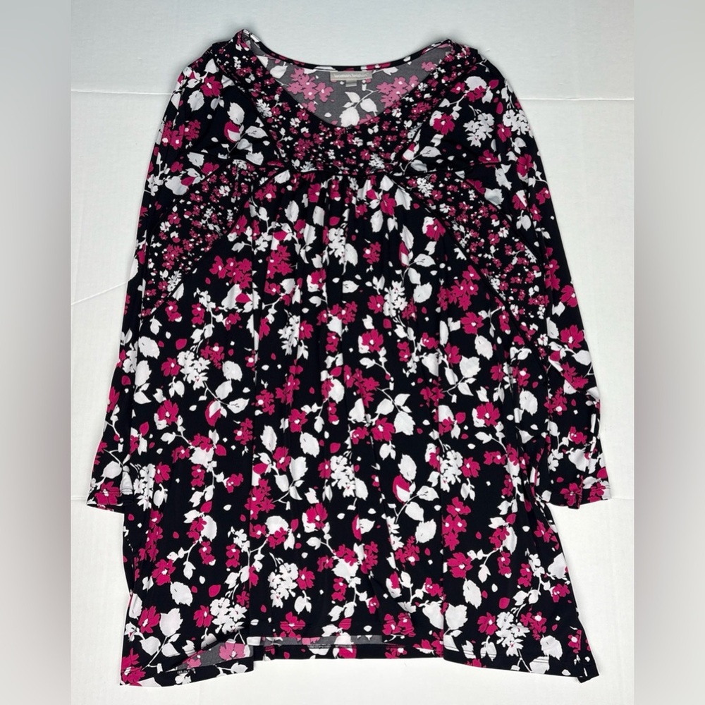 Woman Within Women's 3X 30 32 Shirt Tunic Floral Black White Pink Poly Spandex